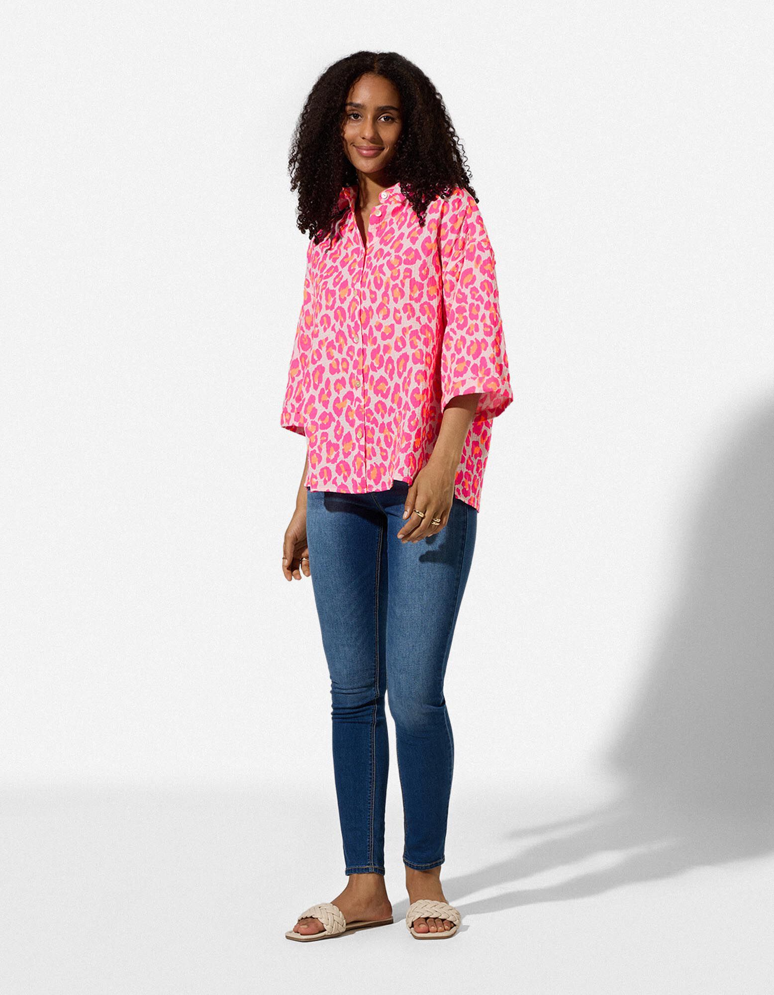 Blouse - Motif l&eacute;opard - Rouge