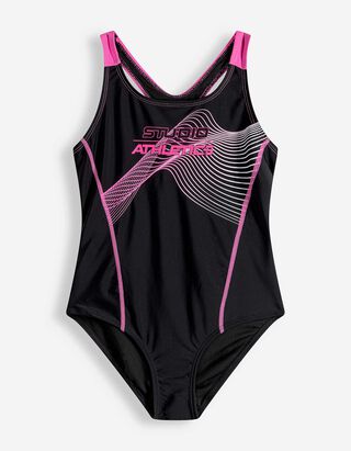 Badeanzug - Neon-Print - schwarz