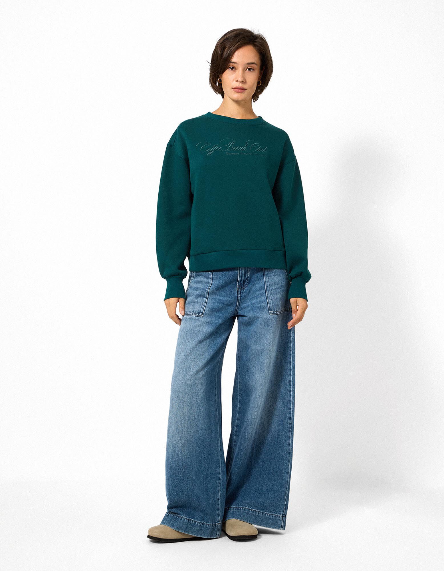 Sweatshirt - Ballon&auml;rmel - Petrol