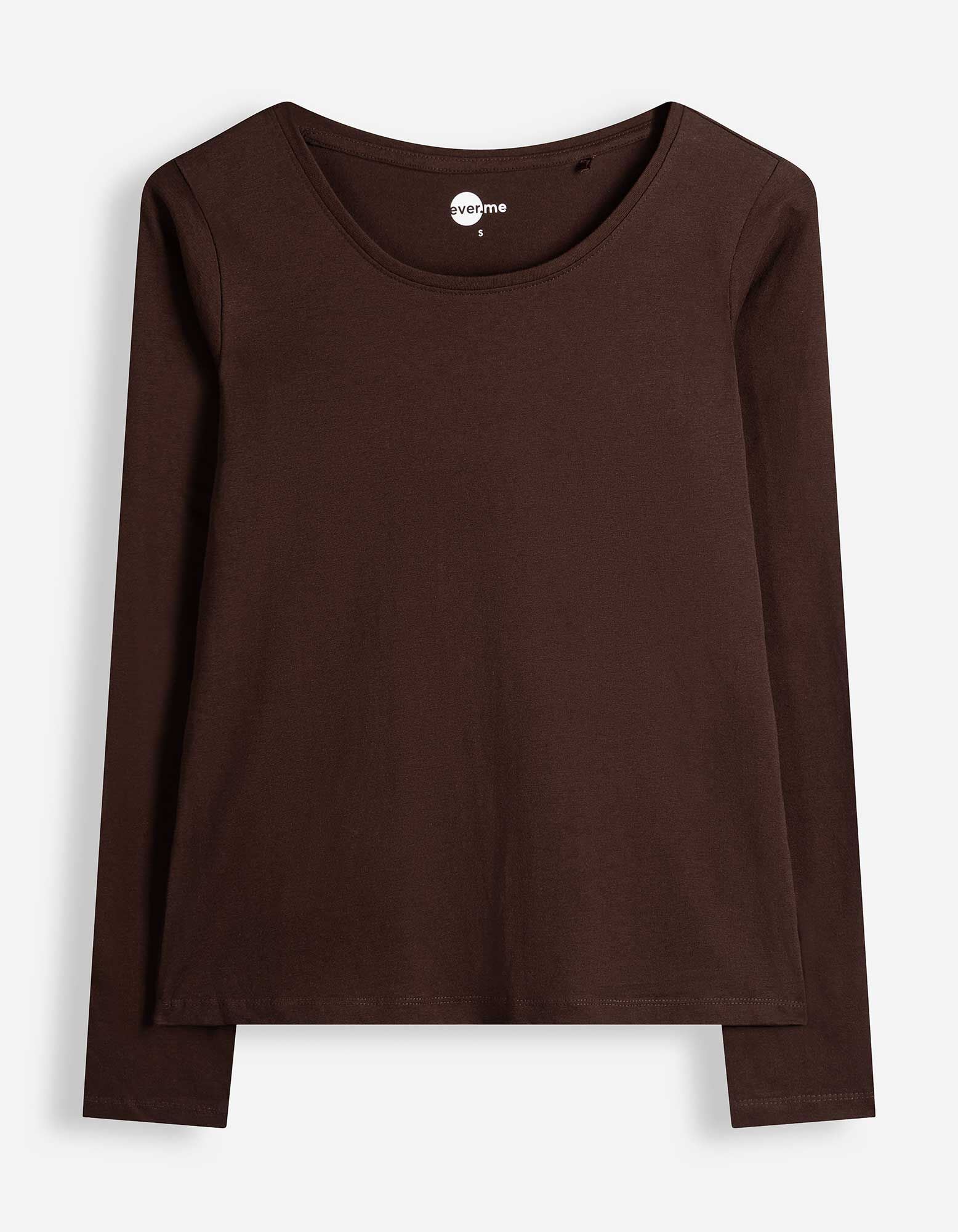 Langarmshirt - Baumwolle - Dunkelbraun