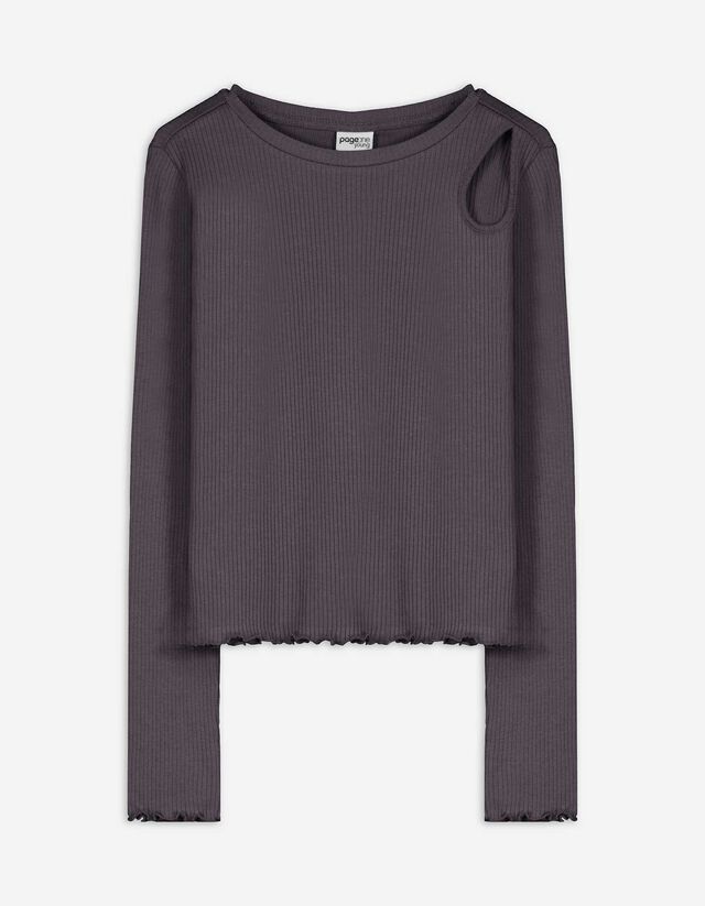 Langarmshirt - Gerippt - dunkelgrau