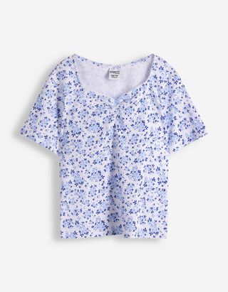 T-shirt - Hartvormige hals - wit