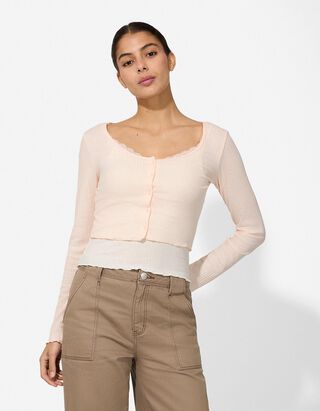 Langarmshirt - Double-Layer-Look - rosa