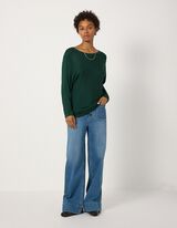 Strickpullover - Fledermaus&auml;rmel - Dunkelgr&uuml;n