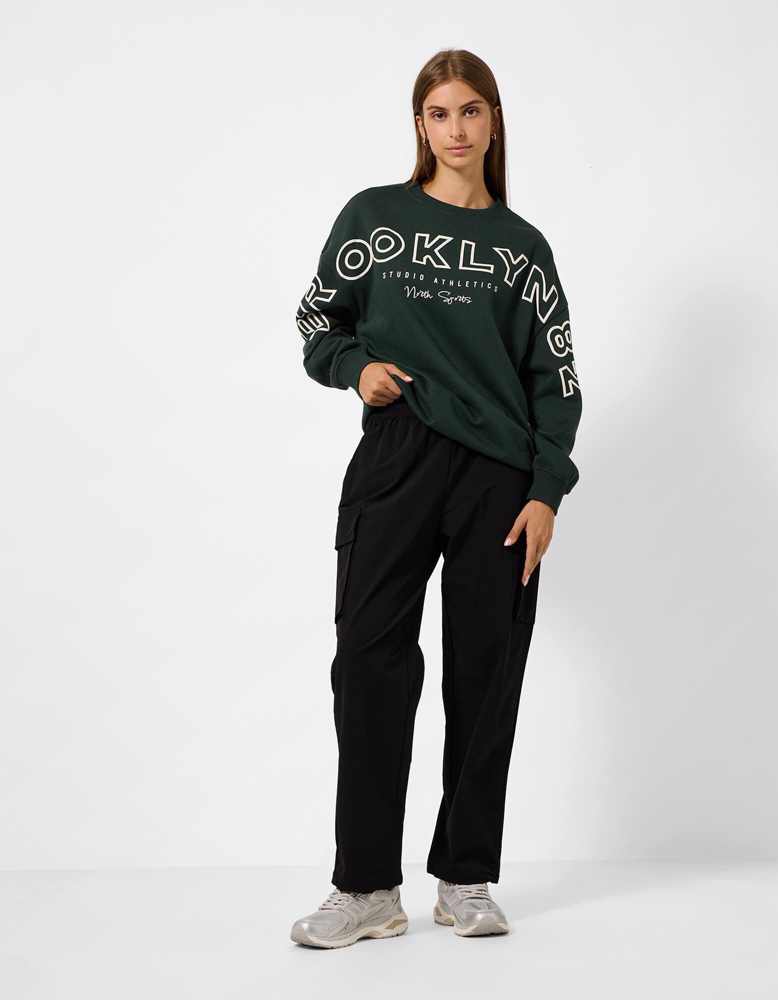 Sweatshirt - Baumwoll-Mix - Dunkelgr&uuml;n