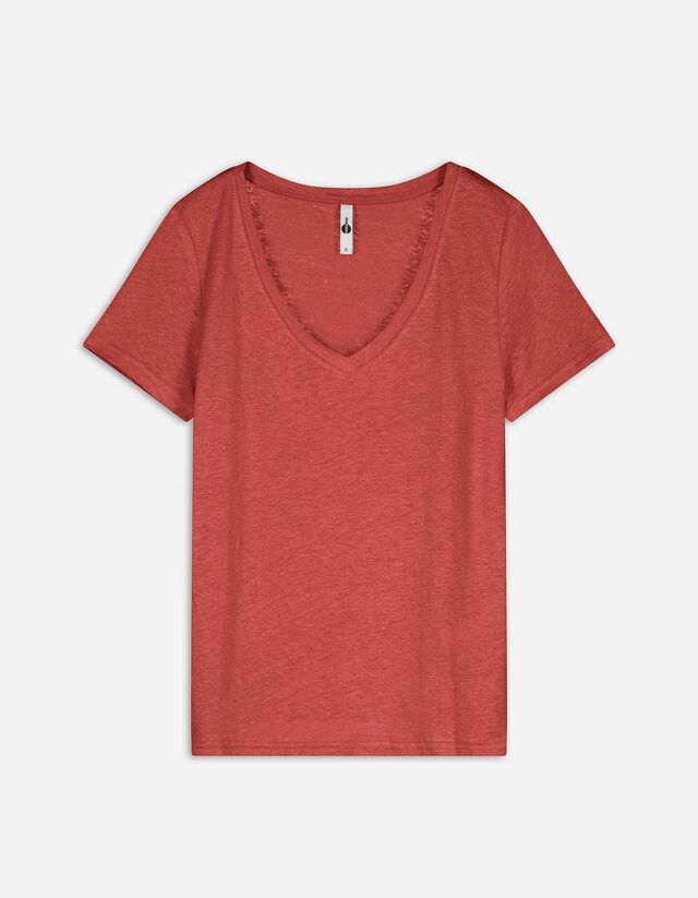 T-shirt - Misto lino - rosso scuro