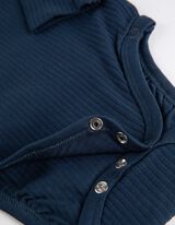 set iz bodyja z dolgimi rokavi, hlače in kapa - Rebrasta tekstura - temno modra