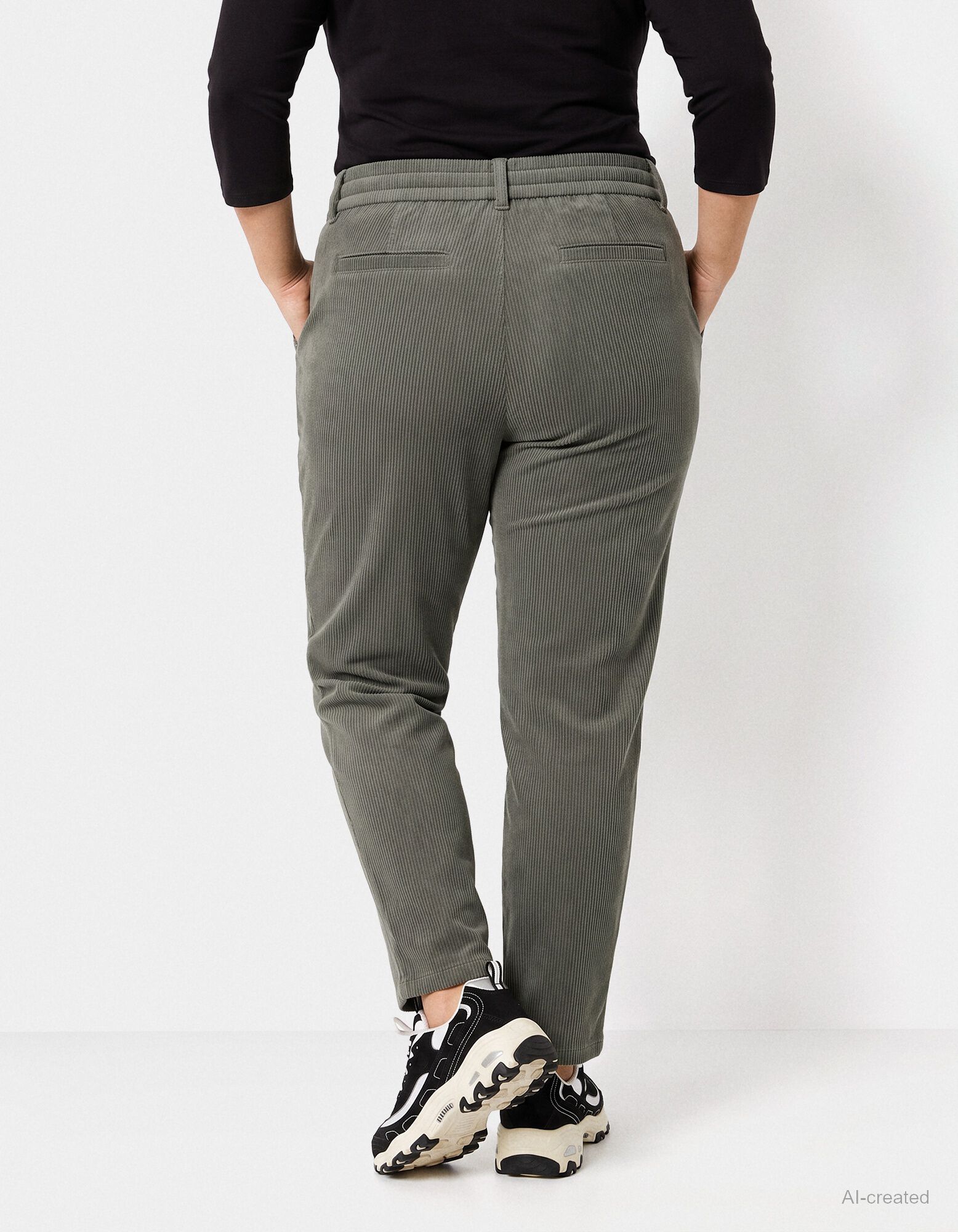 Pantalon en velours c&ocirc;tel&eacute; - Ceinture &eacute;lastique - Vert