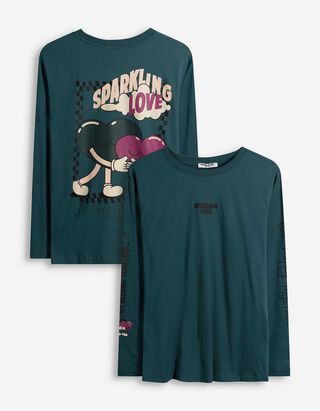 Langarmshirt - Rückenprint - türkis