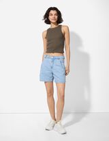 Crop modrček - Fina rebrasta tkanina - temno zelena