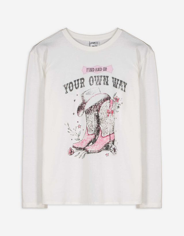 Langarmshirt - Print - weiß
