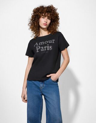 T-Shirt - Strasssteine - schwarz