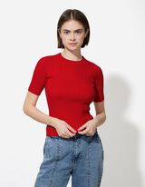 Gebreid overhemd - Geribde structuur - donkerrood