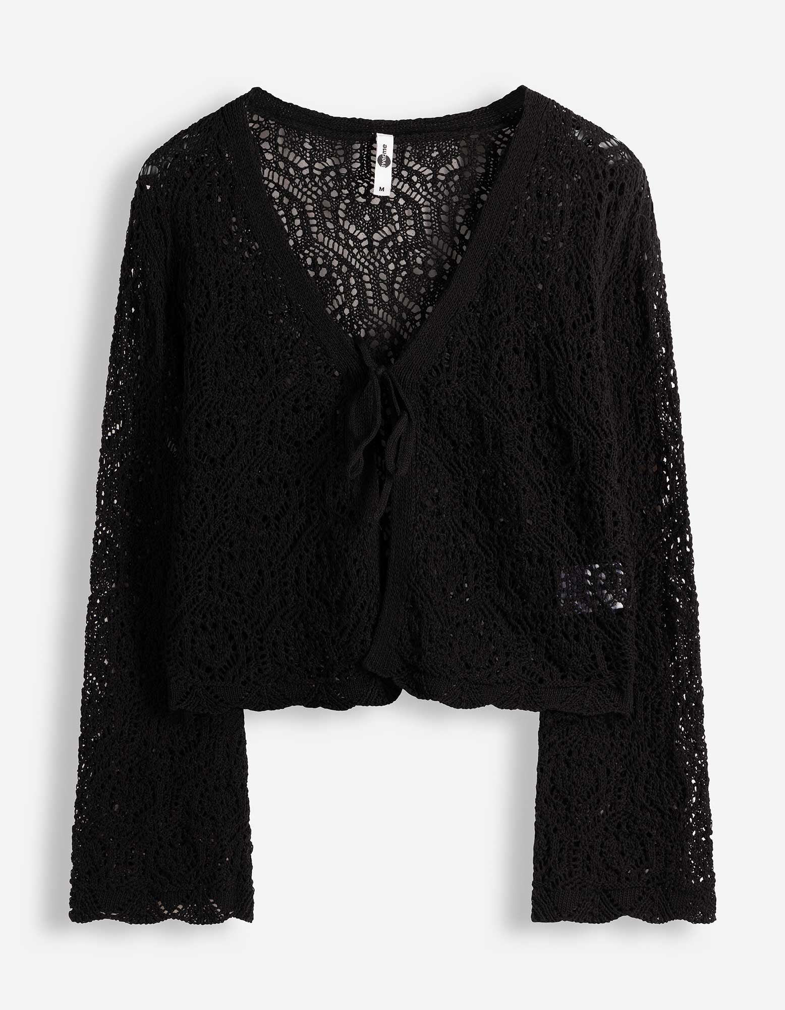 Strickjacke - Schn&uuml;rung - Schwarz