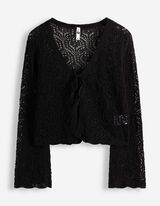 Strickjacke - Schn&uuml;rung - Schwarz