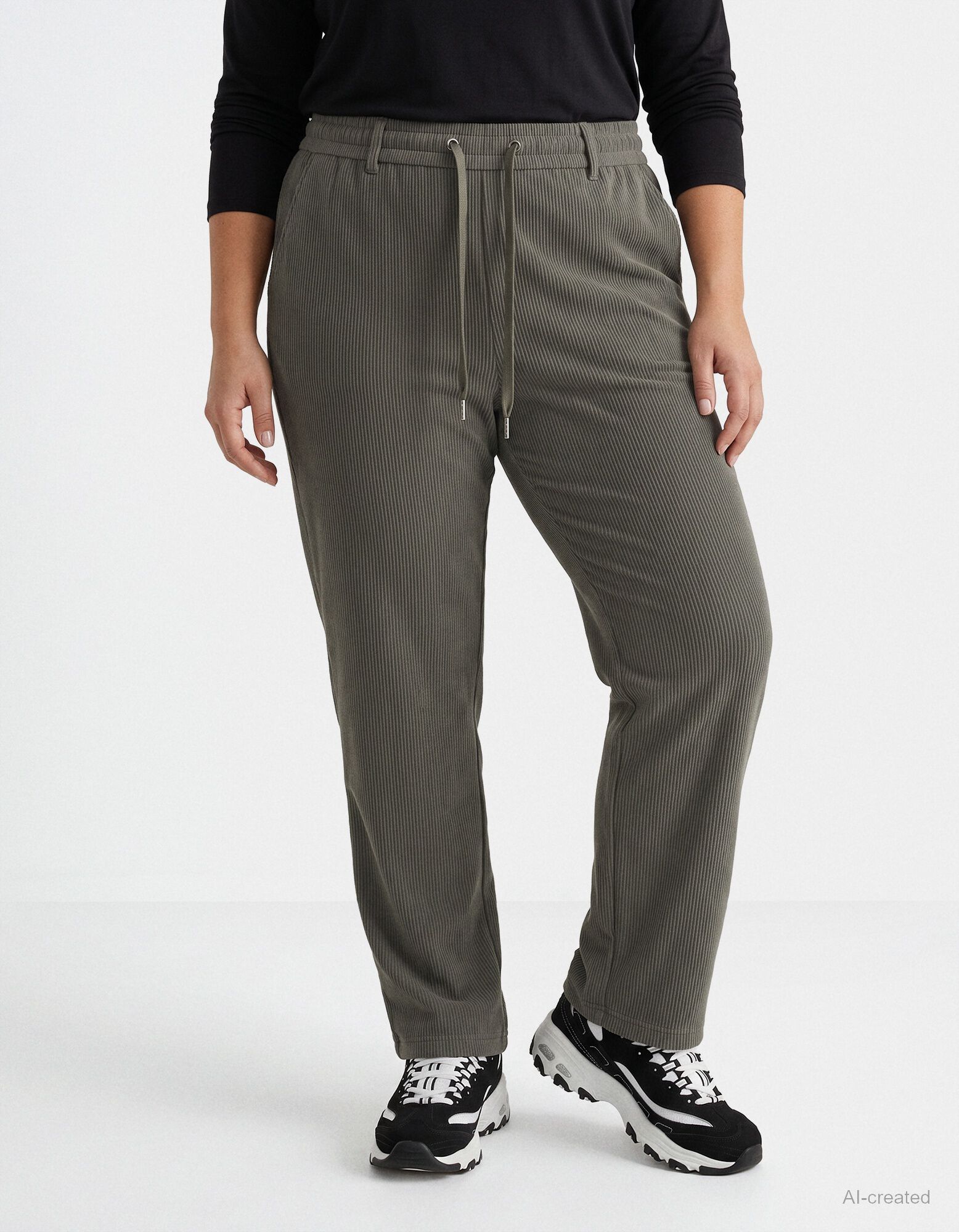 Pantalon en velours c&ocirc;tel&eacute; - Ceinture &eacute;lastique - Vert