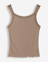 Top sans manches - Passementerie en dentelle - Brun
