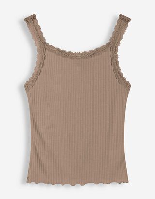 Top sans manches - Passementerie en dentelle - Brun