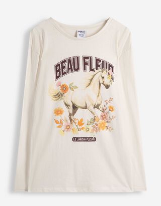 Langarmshirt - Frontprint - Beige