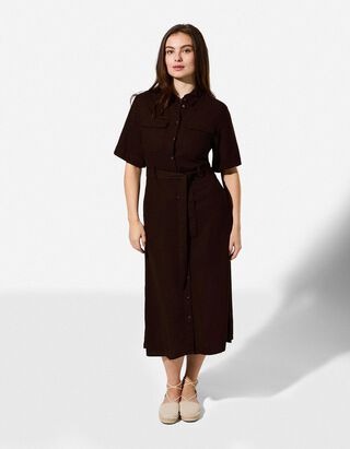 Jurk - Linnenlook - Donkerbruin