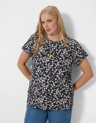 T-Shirt - Allover-Muster - Schwarz