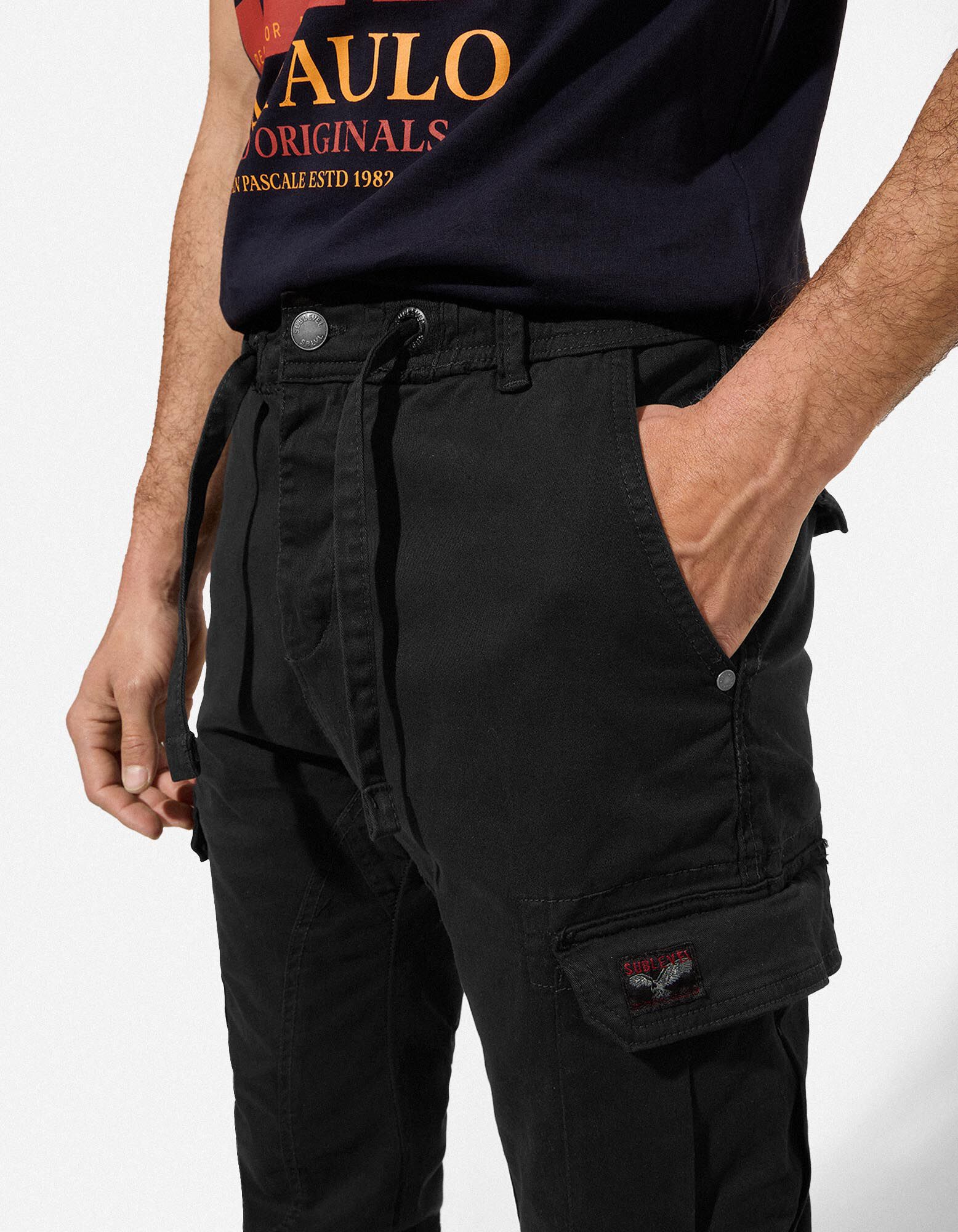 Cargohose - Knopf- und Rei&szlig;verschluss - schwarz