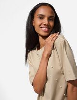 Kleid - Zierperlen - beige