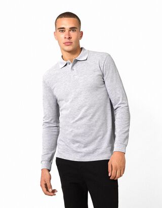 Langarmshirt - Polokragen - Hellgrau