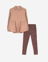 Set aus Kleid und Leggings - Musselin - hellbraun