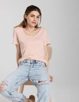 Majica kratkih rukava - Mje&scaron;avina lana - ruzicasta