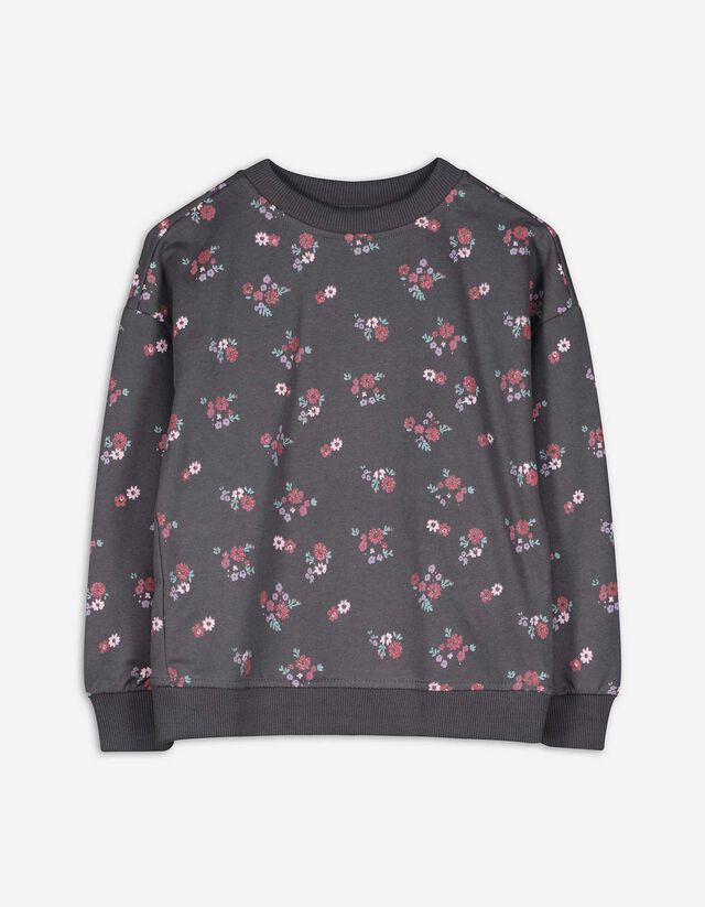 bluza - wzór w kwiaty - ciemny szary