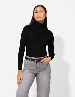 Bluză de corp cu mânecă lungă - Guler rulat - Negru