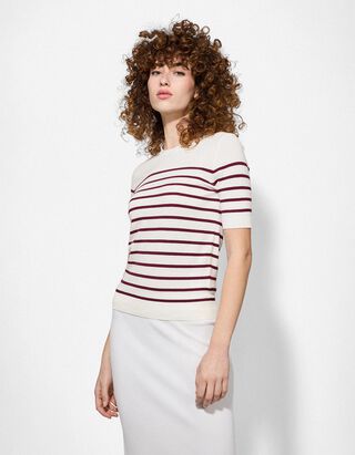 Pulovr - Proužky - tmave cerven&aacute;