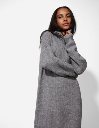 Robe - Col roul&eacute; - Gris