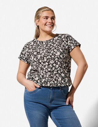 T-shirt - Motief all-over - zwart