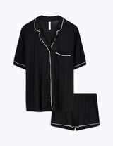 Pyjama Set aus Shirt und Shorts - Viskose - schwarz
