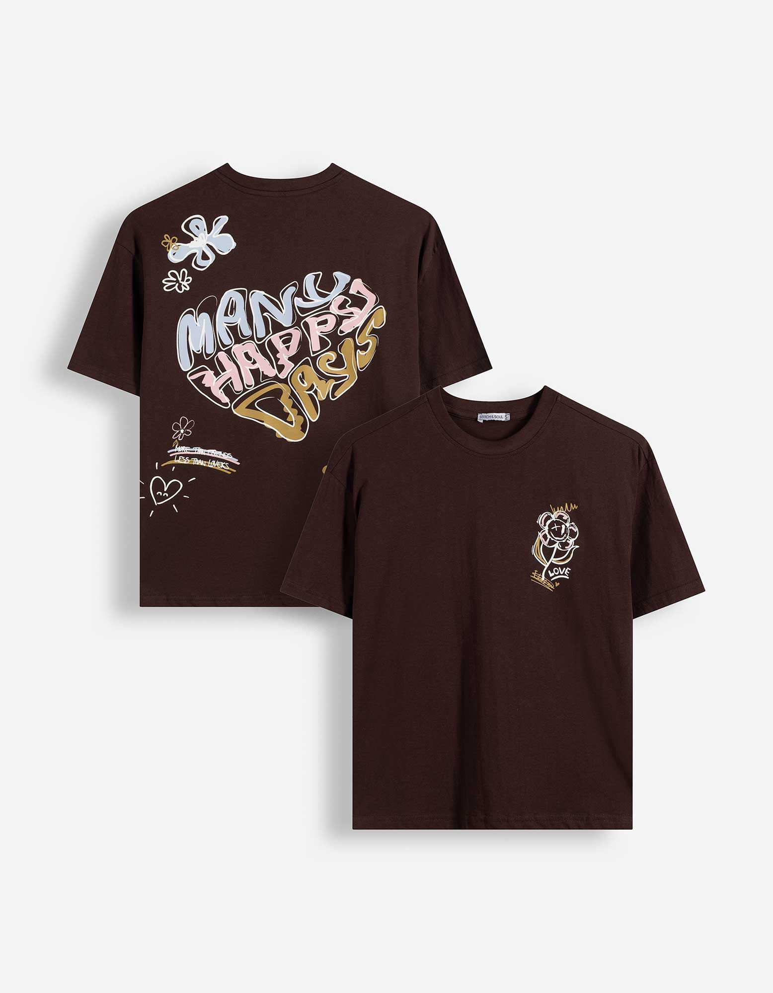 T-Shirt - Print - Braun