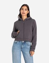 Cropped Sweatjacke - Kapuze mit Tunnelzug - dunkelgrau