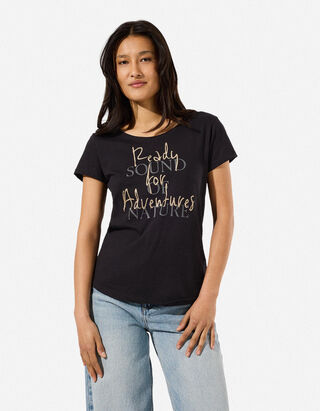 T-Shirt - Glitzerprint - Schwarz