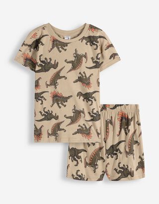 Pyjama set van shirt en shorts - Motief all-over - beige