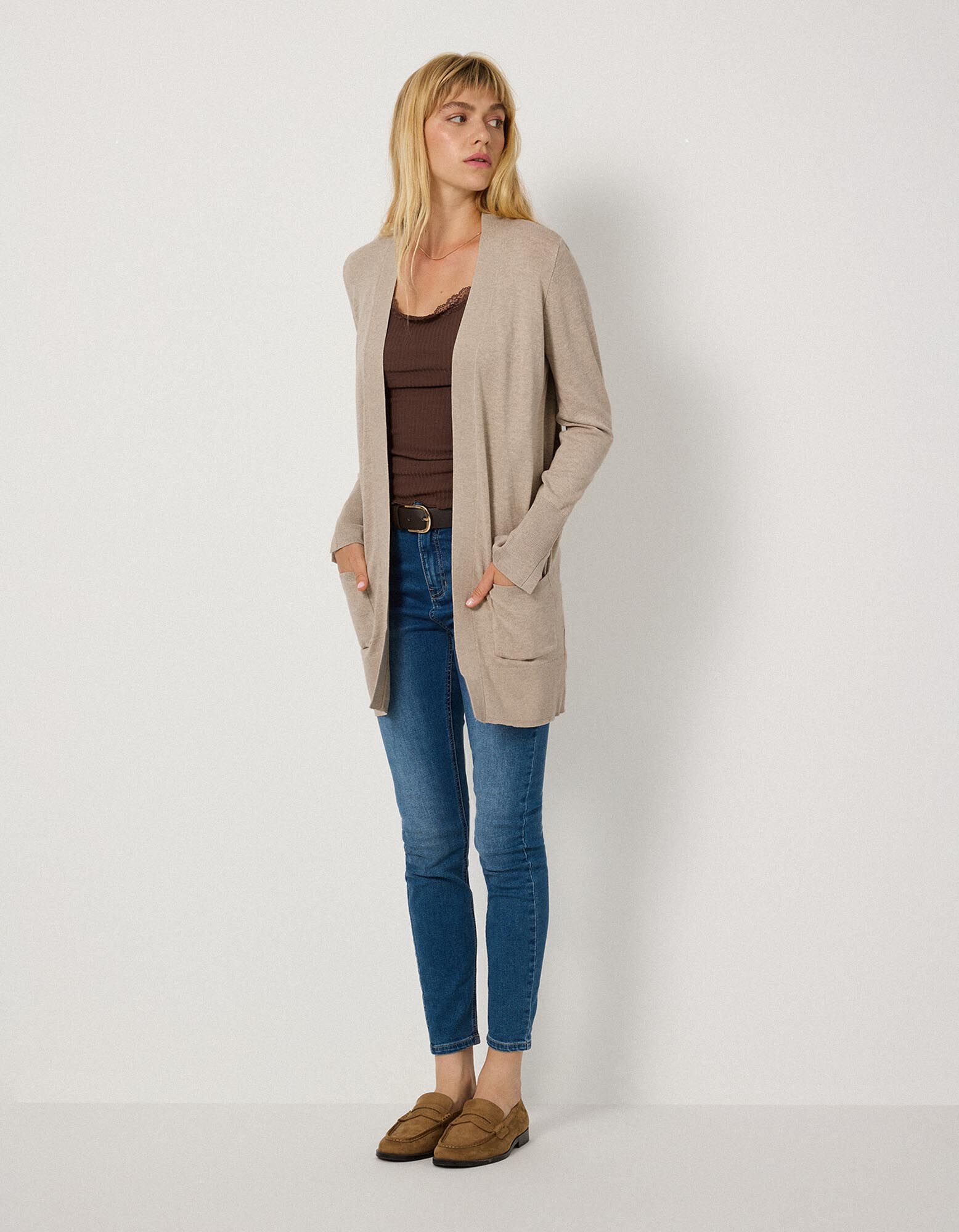 Lang vest - Fijn breisel - Beige
