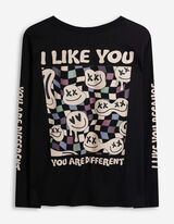 Longsleeve - Print op rug - donkergrijs