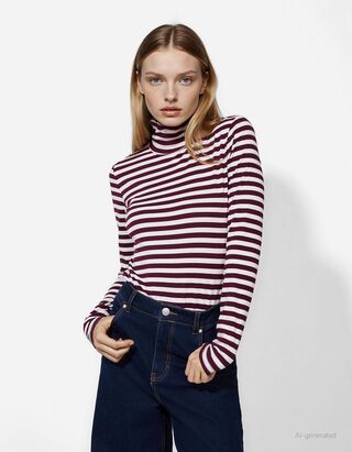 Langarmshirt - Rollkragen - weiß