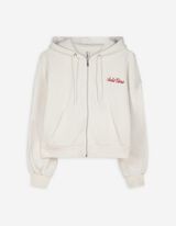 Sweatjacke - Kapuze mit Tunnelzug - weiß