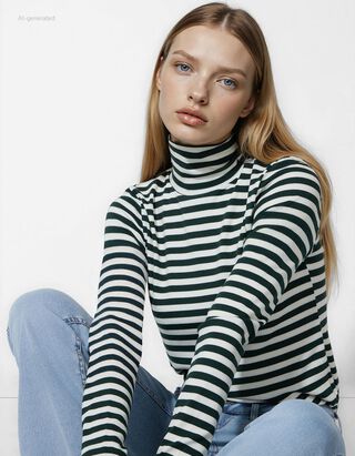 Langarmshirt - Rollkragen - weiß