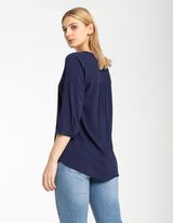 Bluza - V-izrez - tamno-plava