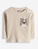 Bluză de corp cu m&acirc;necă lungă - Structură gofrată - Bej