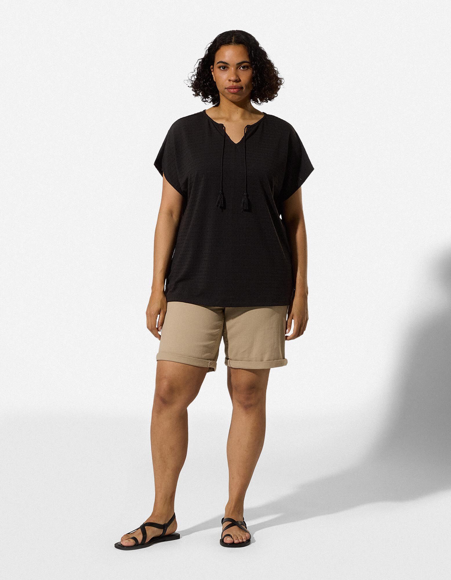 Blusenshirt - Material-Mix - Schwarz