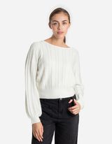 Sweter z dzianiny - Wełniany wygląd - bialy