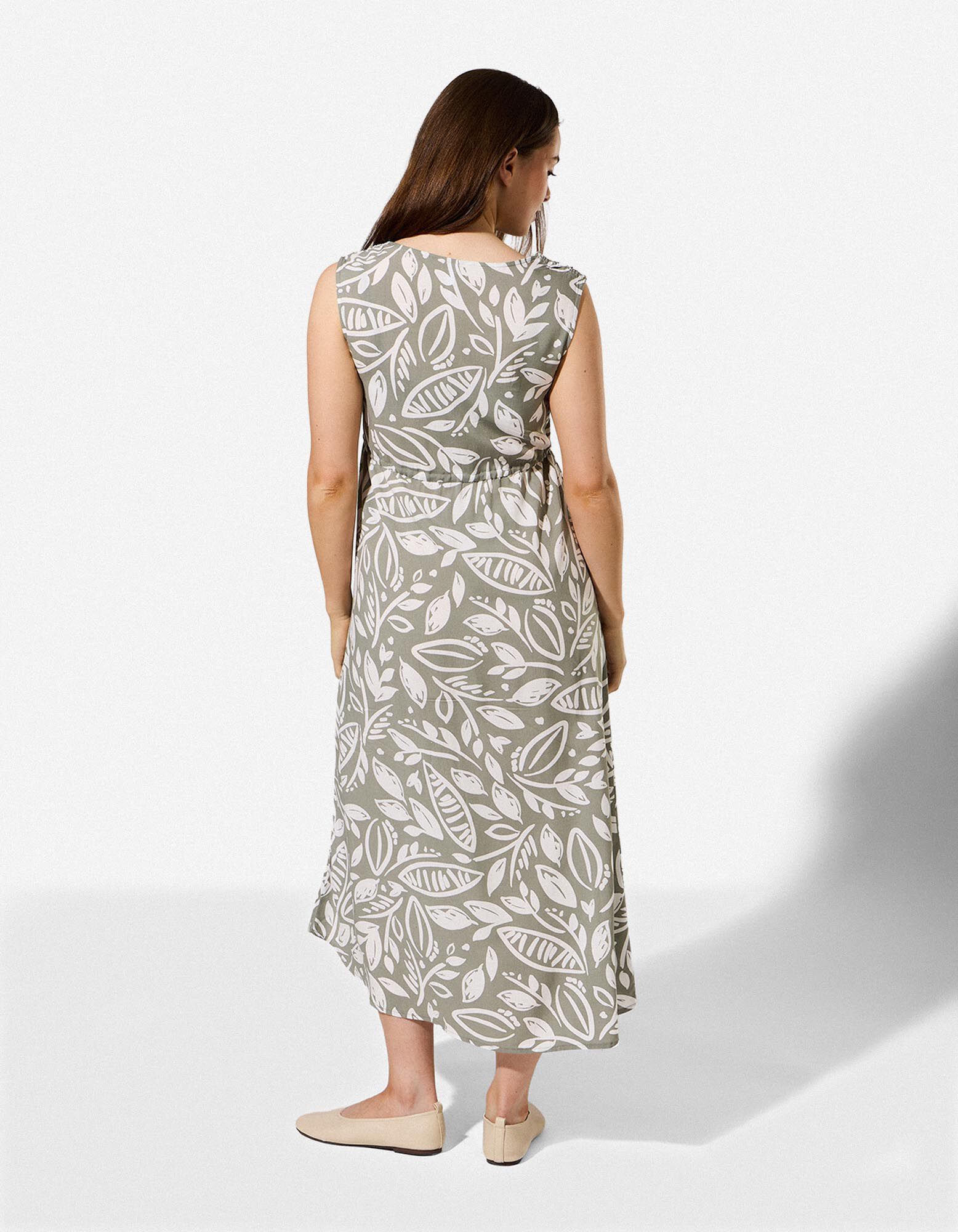 Maxikleid - Elastischer Bund - Khaki
